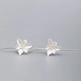 925 Silver Flower Heart Drop Earrings for Women