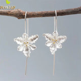 925 Silver Flower Heart Drop Earrings for Women