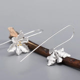 925 Silver Flower Heart Drop Earrings for Women