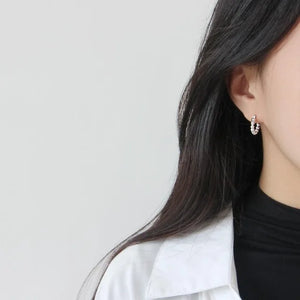 925 Sterling Silver Rose Beads Hoop Earrings Lady Jewelry