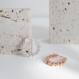 925 Sterling Silver Rose Beads Hoop Earrings Lady Jewelry