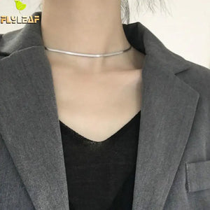 Snake Bone Chain Choker Necklace 925 Sterling Silver Short Necklace For Women