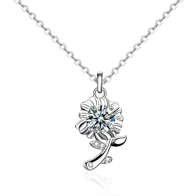 Moissanite Sunflower Pendant Necklace S925 Silver 50 Point Necklace for Women