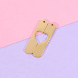 10Pairs Split Heart Strip Charms Mirror Polish Stainless Steel Charms