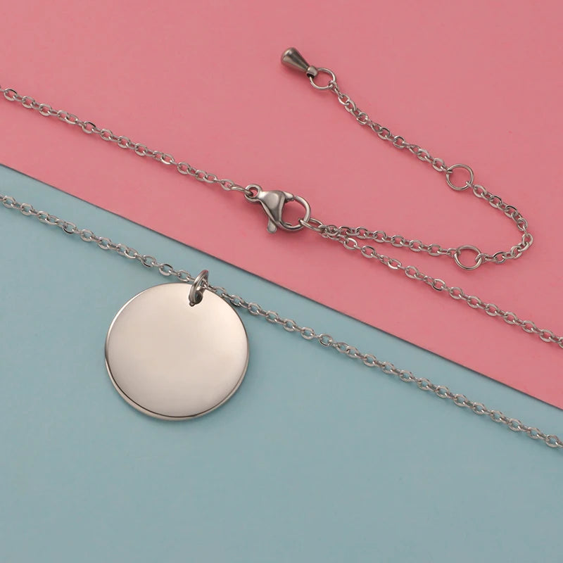 Fnixtar 10pcs Stainless Steel Necklace Round Disc Circle Pendant