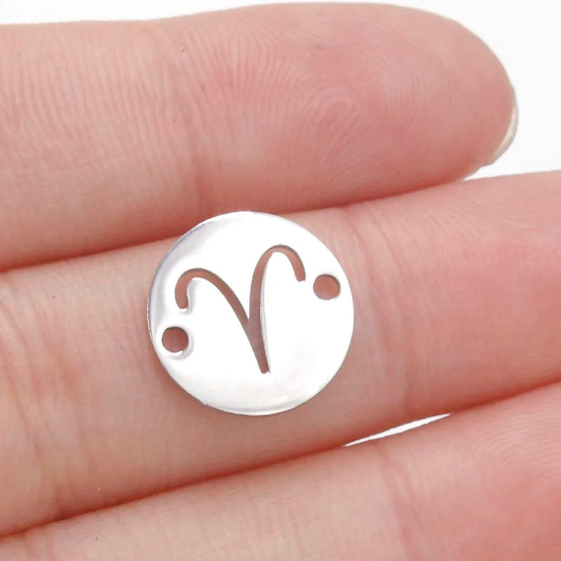 12Pcs 12mm Zodiac Charms 1.5mm Hole Constellations Charms For Necklaces Bracelet