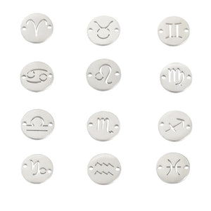 12Pcs 12mm Zodiac Charms 1.5mm Hole Constellations Charms For Necklaces Bracelet