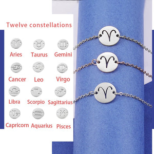 12pcs Zodiac Sign Constellation Bracelet Stainless Steel Chain Women Girls Gift