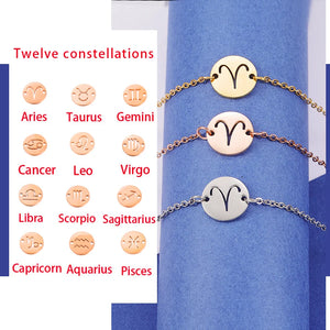 12pcs Zodiac Sign Constellation Bracelet Stainless Steel Chain Women Girls Gift