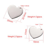 20Pcs 19*17mm Heart Charms Stainless Steel For DIY Necklace Earrings Keychain