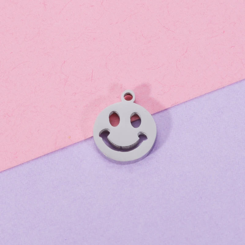 20Pcs 9mm Hollow Smile Face Charms Stainless Steel DIY Necklaces Bracelets