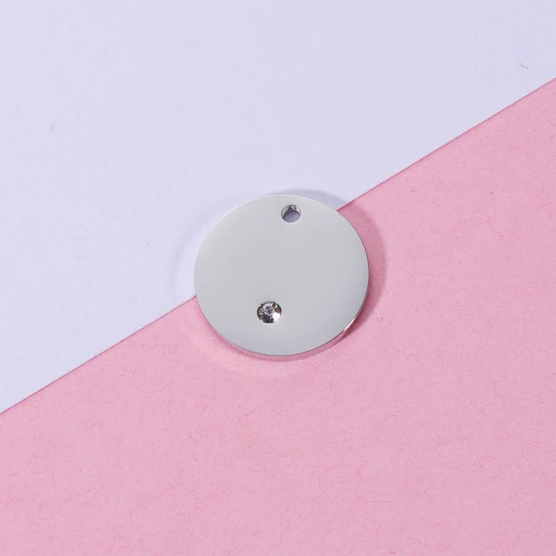 Fnixtar 20Pcs Round Rhinestone Charms Stainless Steel DIY Necklace Keychain