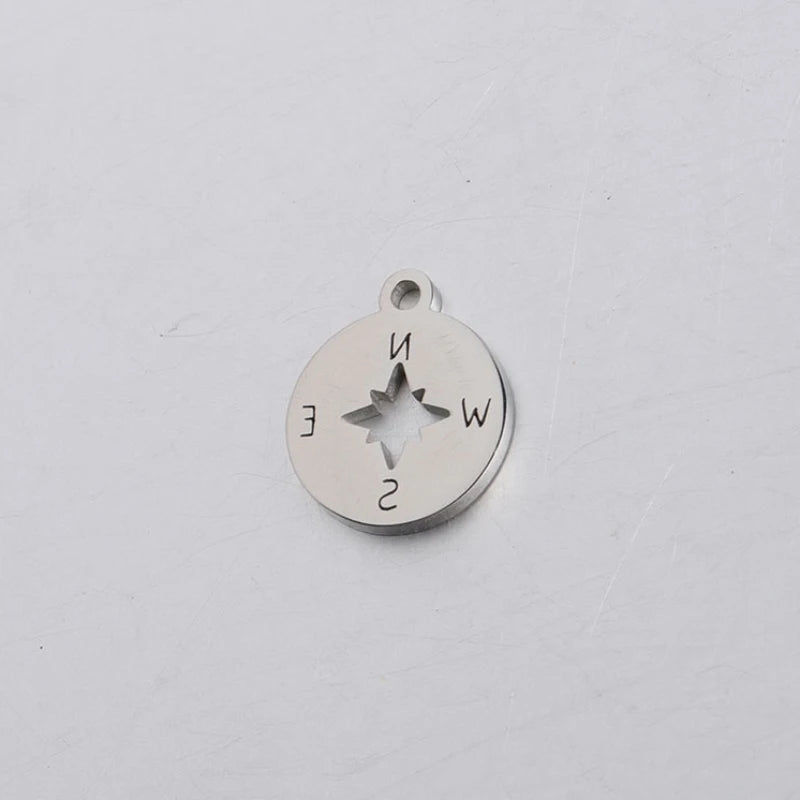 20pcs 12mm Stainless Steel Hollow Compass Pendant Charms DIY Necklace Keychain