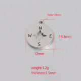20pcs 12mm Stainless Steel Hollow Compass Pendant Charms DIY Necklace Keychain