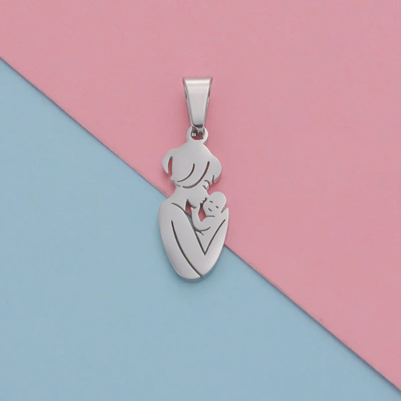 Stainless Steel Mother Kid Pendant Charm Family Love Necklace Pendant