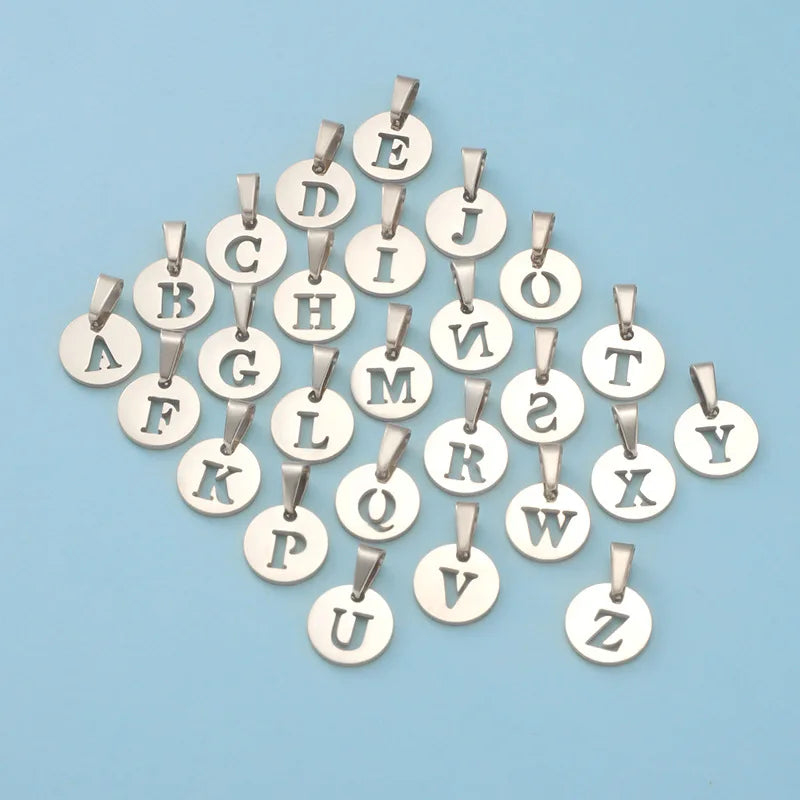 Fnixtar 26pcs Stainless Steel 10mm Letter Charms DIY Pendant Melon Seeds Buckle