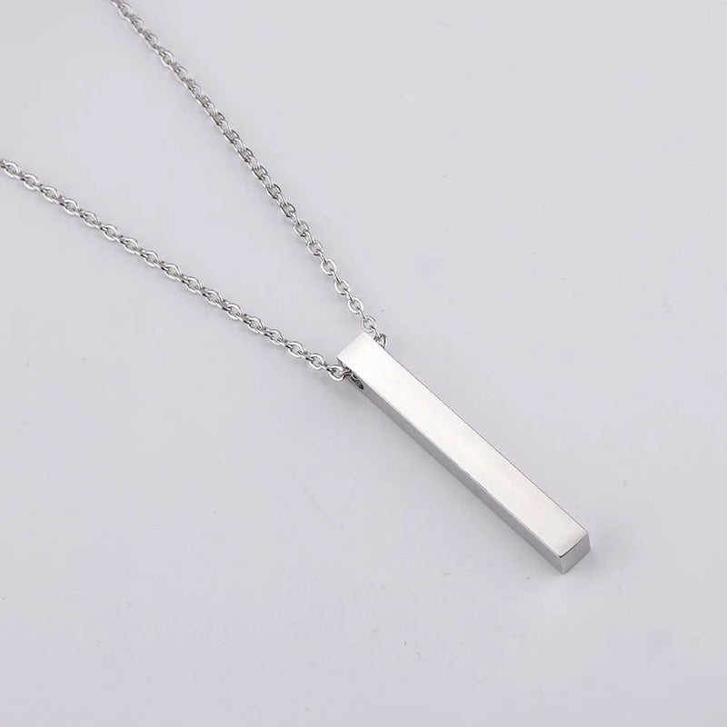 5Pcs Stainless Steel Square Strip Bar Pendants Necklaces DIY Logo Name Jewelry