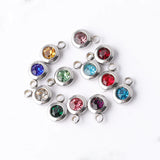 60Pcs Stainless Steel Birthstone Charms 6.5mm Rhinestones DIY Jewelry Making