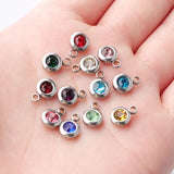 60Pcs Stainless Steel Birthstone Charms 6.5mm Rhinestones DIY Jewelry Making