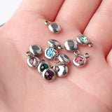 60Pcs Stainless Steel Birthstone Charms 6.5mm Rhinestones DIY Jewelry Making