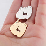 Double Baby Feet Charm With Rhinestone Stainless Steel DIY Jewelry