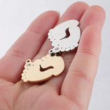 Double Baby Feet Charm With Rhinestone Stainless Steel DIY Jewelry