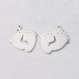 Double Baby Feet Charm With Rhinestone Stainless Steel DIY Jewelry