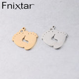 Double Baby Feet Charm With Rhinestone Stainless Steel DIY Jewelry