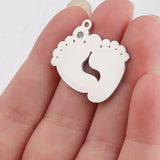 Double Baby Feet Charm With Rhinestone Stainless Steel DIY Jewelry