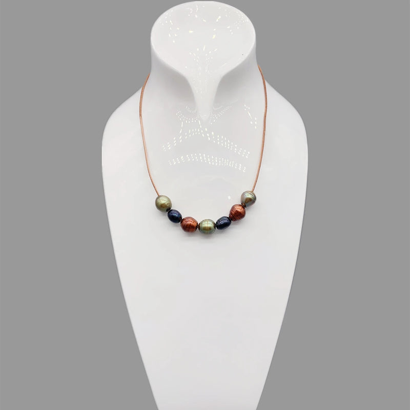 Green Brown Baroque Pearls Choker Necklace, Casual Jewelry