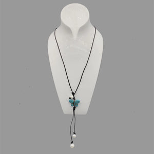 10-11mm Pearls Butterfly Turquoise Leather Necklace For Women Jewelry