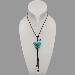 10-11mm Pearls Butterfly Turquoise Leather Necklace For Women Jewelry