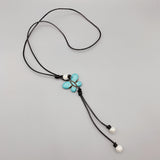 10-11mm Pearls Butterfly Turquoise Leather Necklace For Women Jewelry