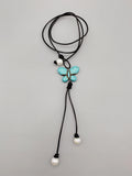 10-11mm Pearls Butterfly Turquoise Leather Necklace For Women Jewelry