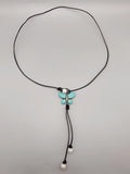 10-11mm Pearls Butterfly Turquoise Leather Necklace For Women Jewelry