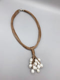 Leather Pearl Pendant Choker Necklace for Women