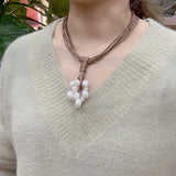 Leather Pearl Pendant Choker Necklace for Women