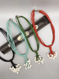 Leather Pearl Pendant Choker Necklace for Women