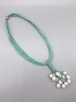 Leather Pearl Pendant Choker Necklace for Women