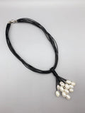 Leather Pearl Pendant Choker Necklace for Women