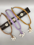 Leather Pearl Pendant Choker Necklace for Women