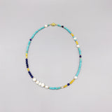Lapis Agate Turquoise Necklace with Pearls