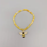 Yellow Agate Bracelet w/ Enamel Flower & Bee Charms