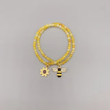 Yellow Agate Bracelet w/ Enamel Flower & Bee Charms