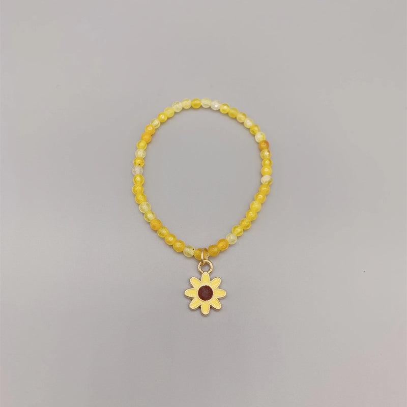 Yellow Agate Bracelet w/ Enamel Flower & Bee Charms