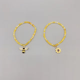 Yellow Agate Bracelet w/ Enamel Flower & Bee Charms