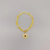 Yellow Agate Bracelet w/ Enamel Flower & Bee Charms