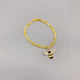 Yellow Agate Bracelet w/ Enamel Flower & Bee Charms
