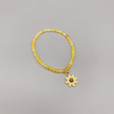 Yellow Agate Bracelet w/ Enamel Flower & Bee Charms