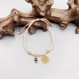 Hematite Initial Name Bracelet for Women Girls Kids Adjustable Cord 18K Charm